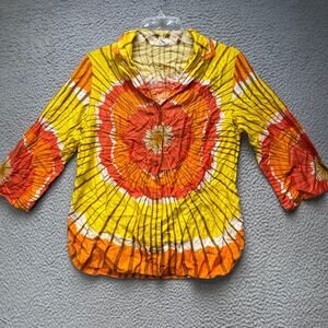 Surfer Button Up Shirt Womens Size 14 Uana Long Sleeve Colorful